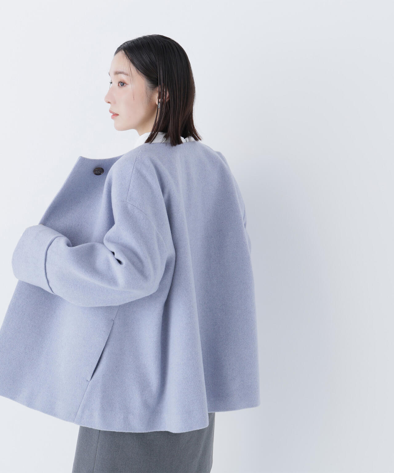 レオナール ニットコート ジャケット ノーカラー モヘヤ 絹 カシミヤ 混合 日本製】カシミヤ混ノーカラーコート（2002186377