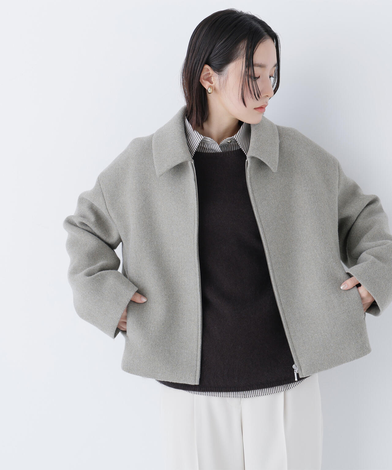 Oggi12月号掲載】＜朝比奈 彩さんコラボ＞ステンカラージップブルゾン