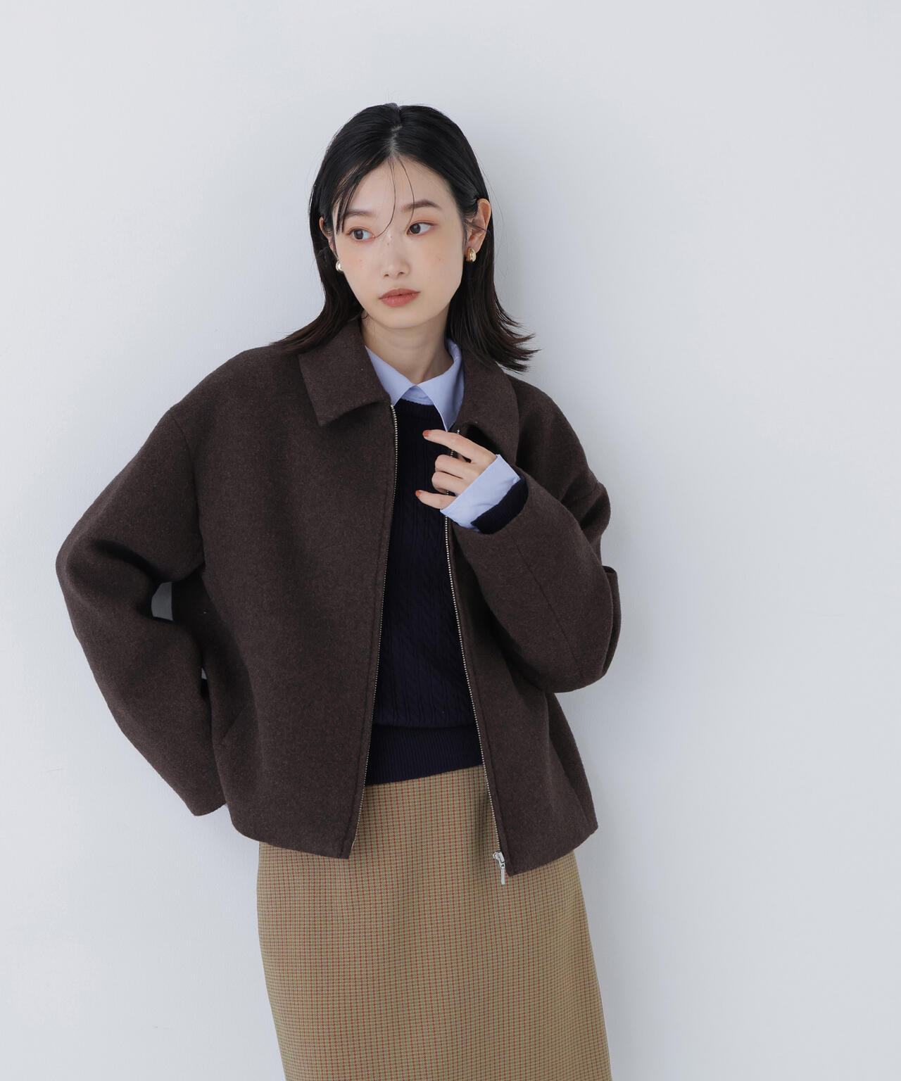 極美品❤️AP STUDIOウールジップブルゾン　ブラウン　フリーサイズ AP STUDIO（エーピーストゥディオ）の「ウールジップブルゾン