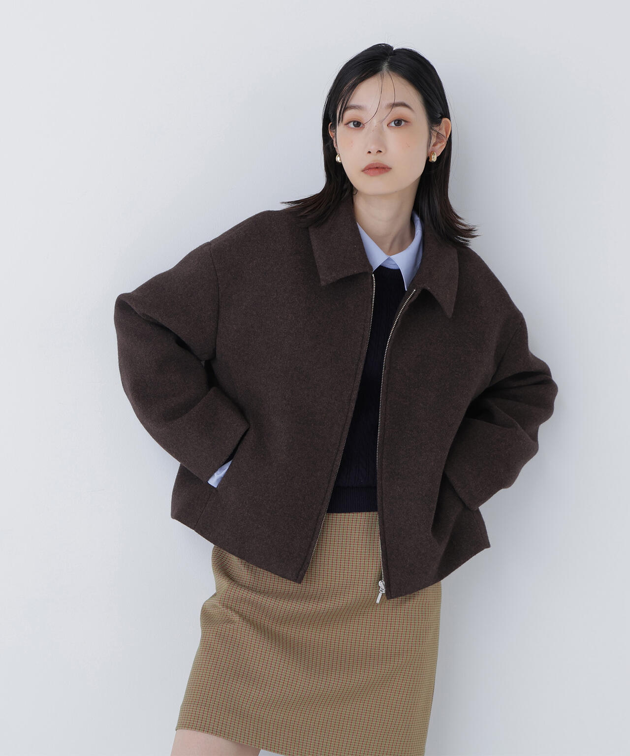 Oggi12月号掲載】＜朝比奈 彩さんコラボ＞ステンカラージップブルゾン