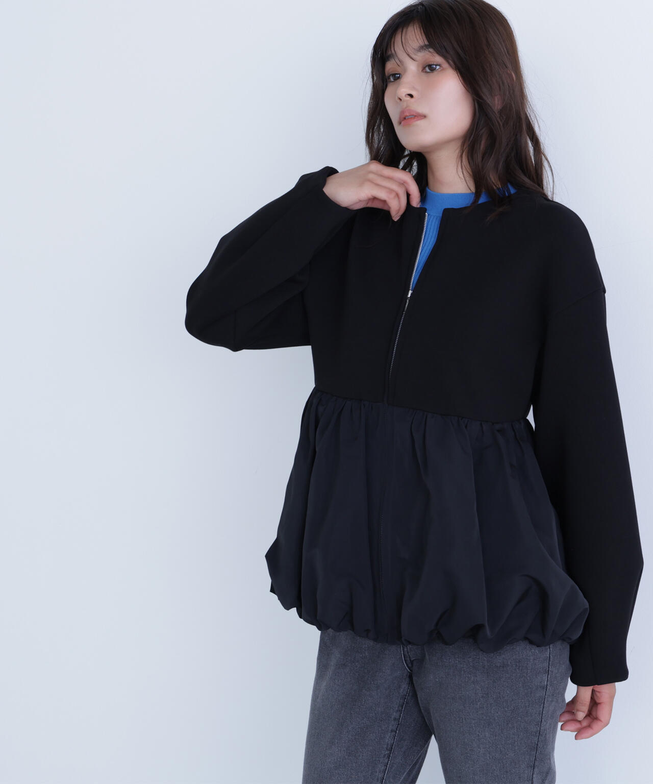 DIANTE 大きな色編みドッキングパフューブルゾン F ブラック DIANTE 大きな色編みドッキングパフューブルゾン F ブラック