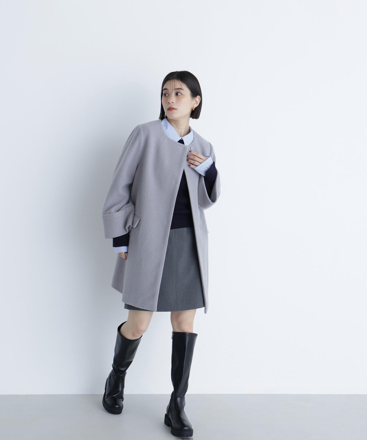 N.natural beauty basic ノーカラーコート ノーカラーミドルコート | NATURAL BEAUTY BASIC（ナチュラル