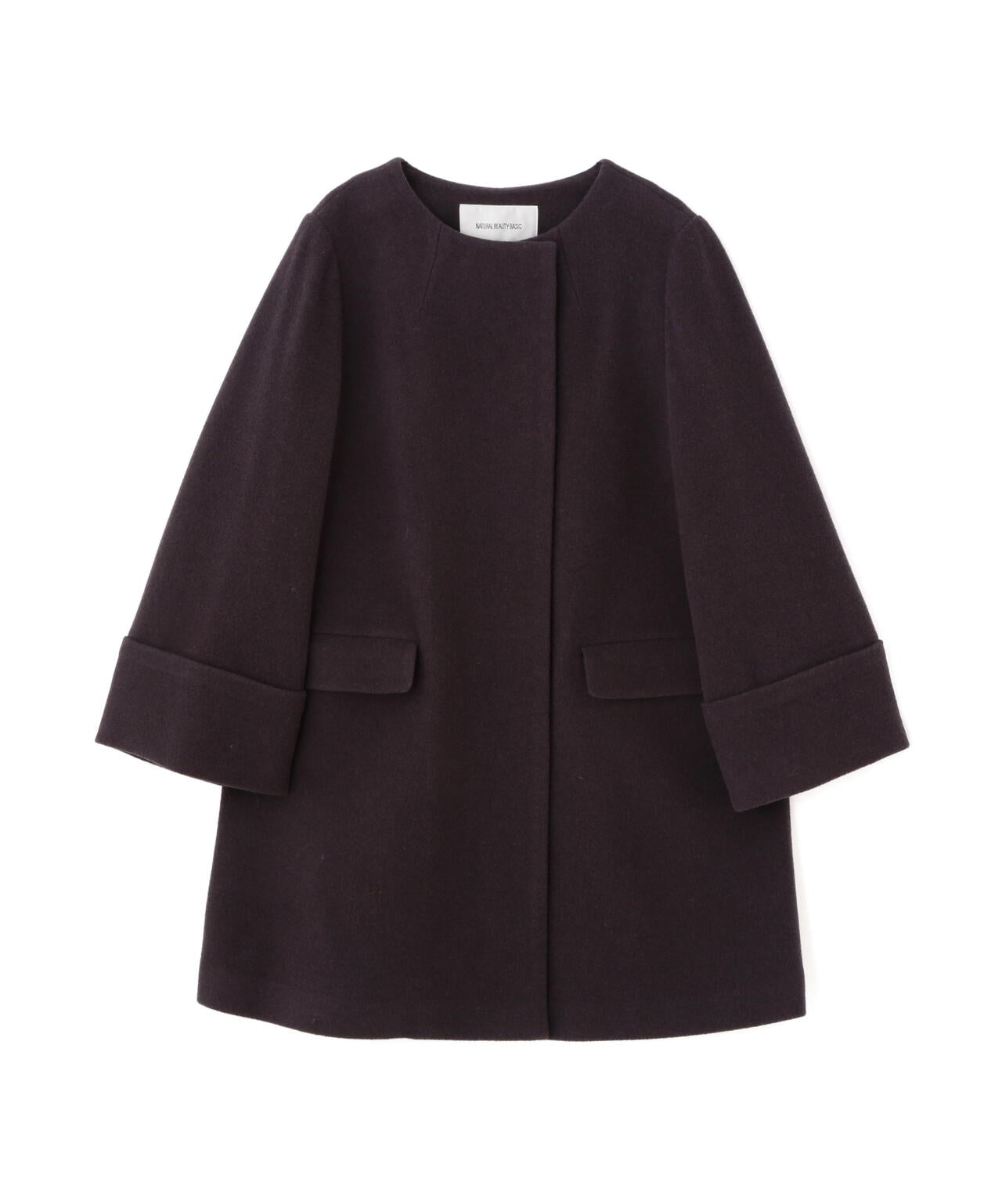 ノーカラーミドルコート