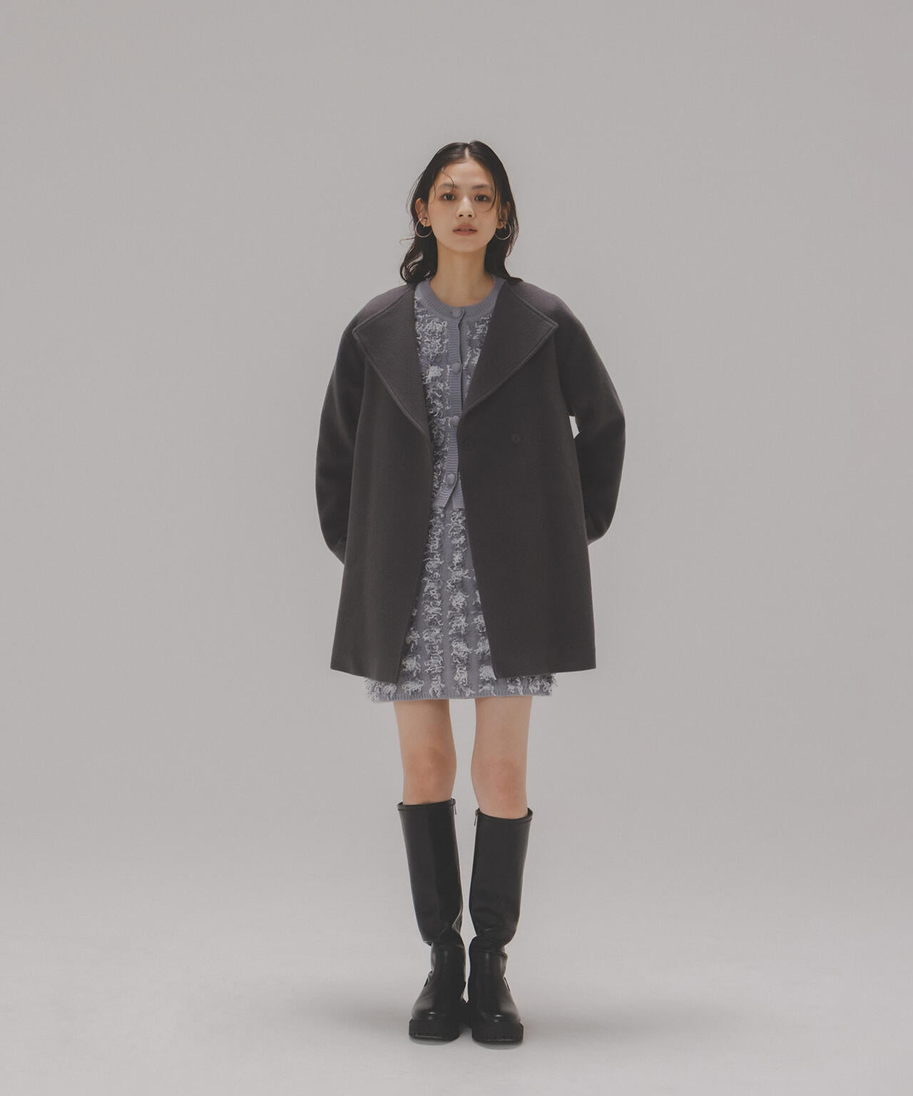 NATURAL BEAUTY BASIC ブラック コート M 新品未使用 ◇ノーカラーミドルコート（ノーカラーコート）｜NATURAL BEAUTY