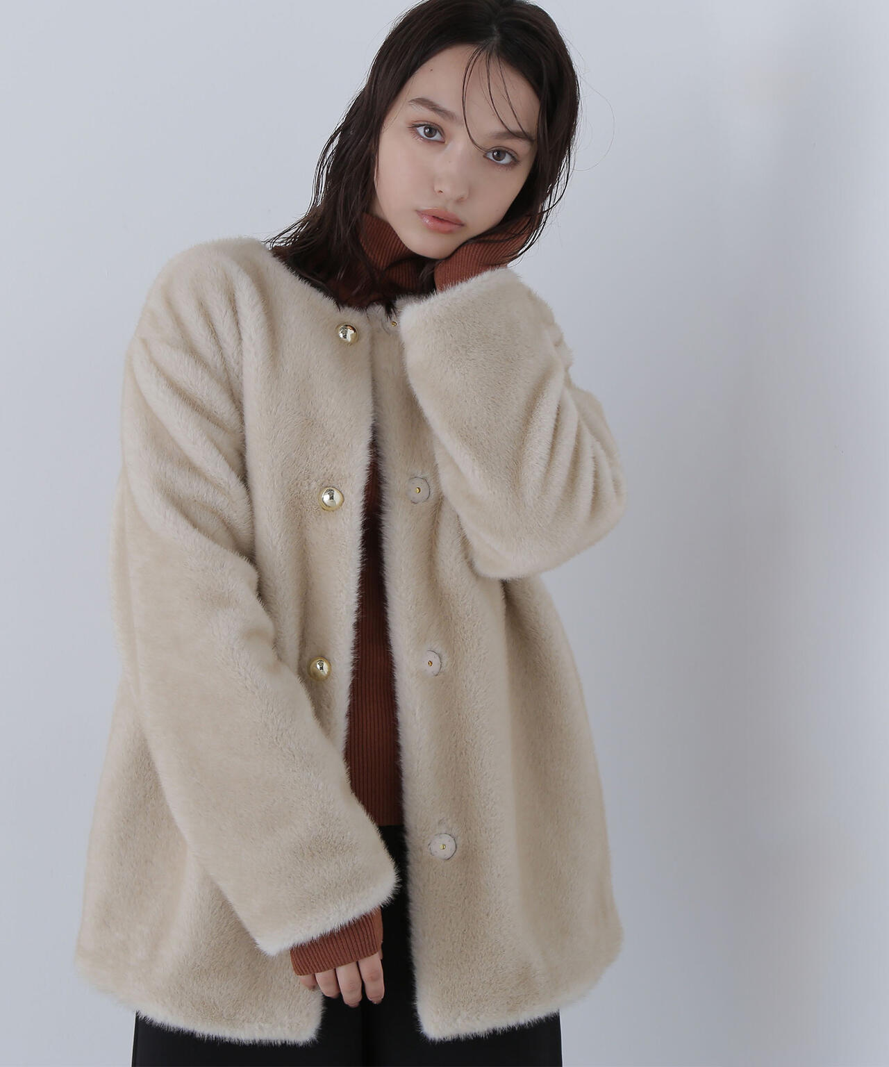 フェイクファーノーカラーハーフコート | NATURAL BEAUTY BASIC