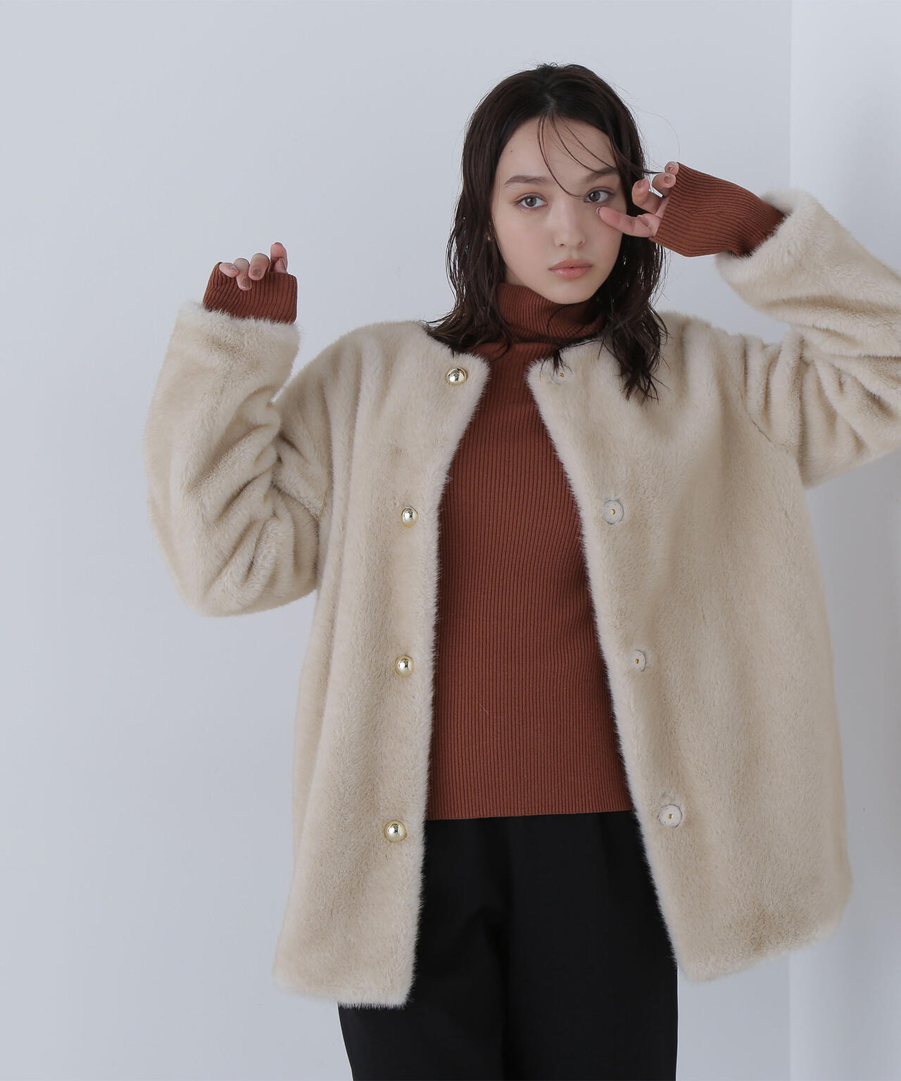 フェイクファーノーカラーハーフコート | NATURAL BEAUTY BASIC