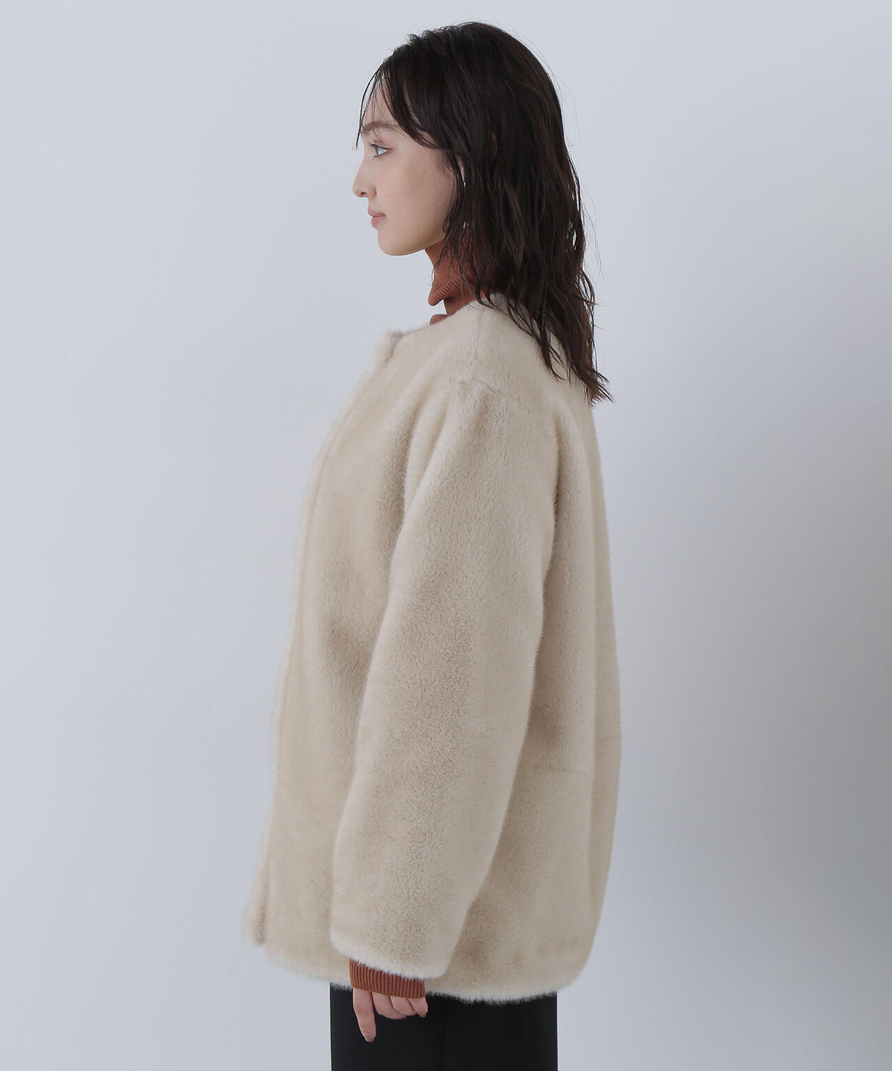 フェイクファーノーカラーハーフコート | NATURAL BEAUTY BASIC