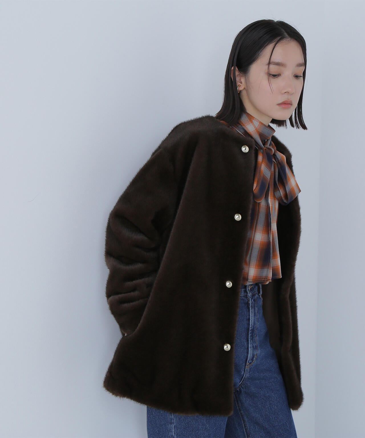 フェイクファーノーカラーハーフコート | NATURAL BEAUTY BASIC