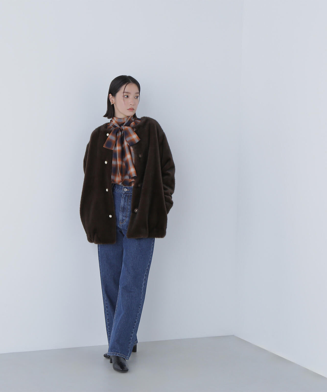 フェイクファーノーカラーハーフコート | NATURAL BEAUTY BASIC