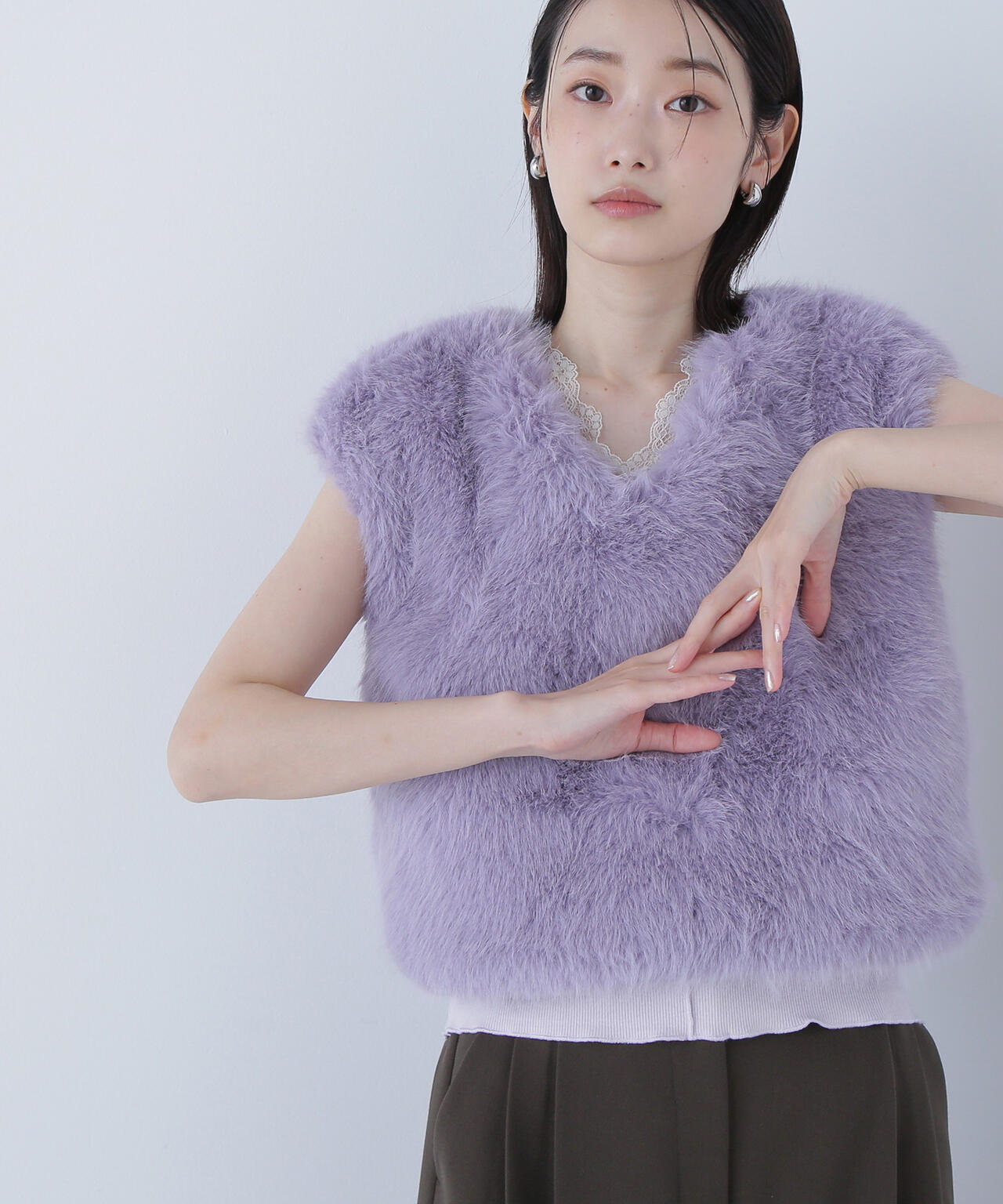 【BLANC】フェイクファーショートベスト