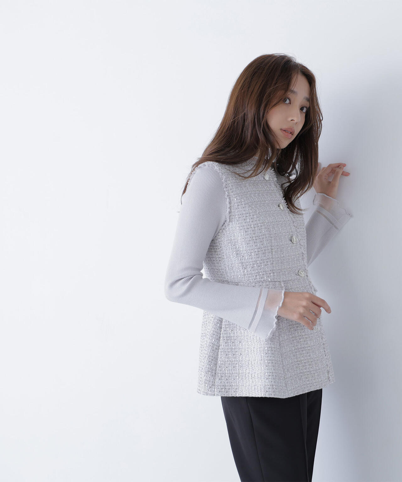 ツイードペプラムジレ