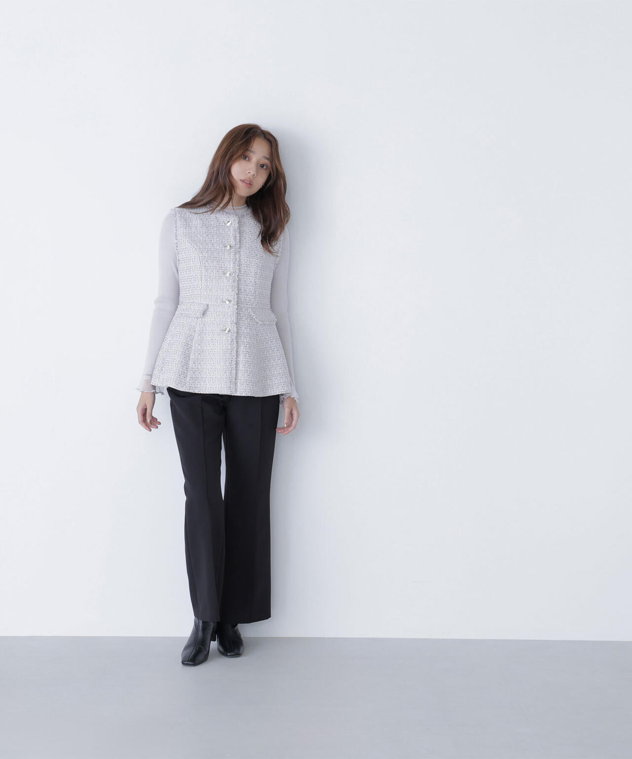 ツイードペプラムジレ