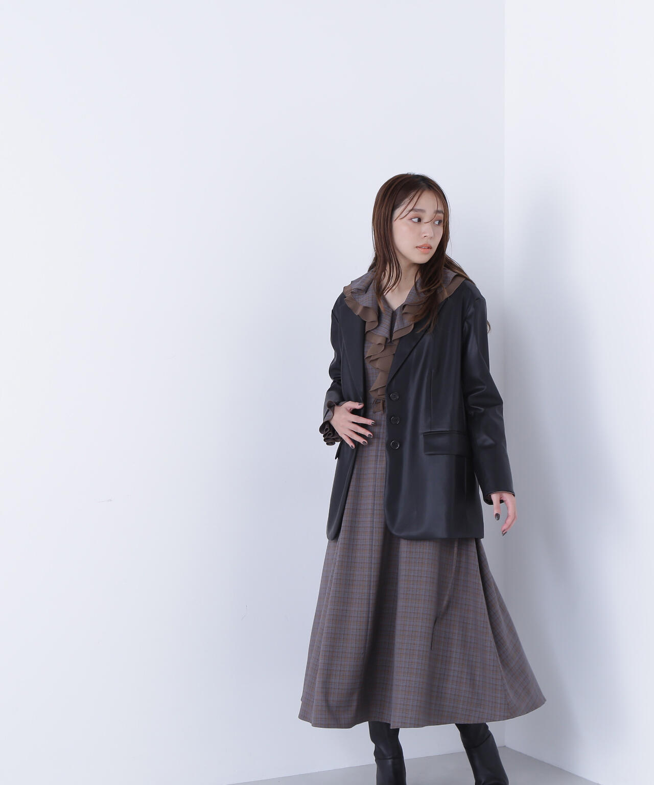 フェイクレザーシングルテーラードジャケット