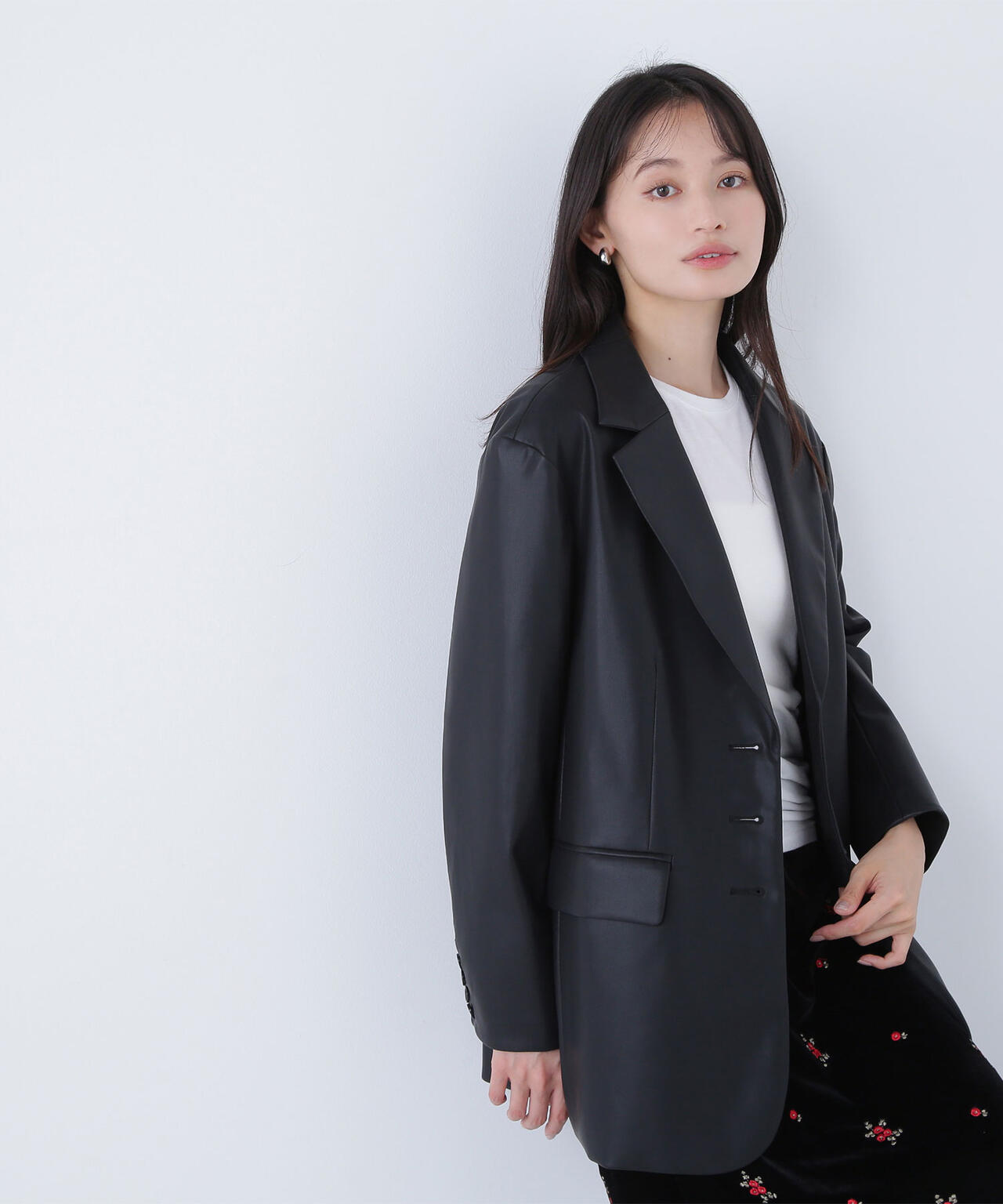 フェイクレザーシングルテーラードジャケット