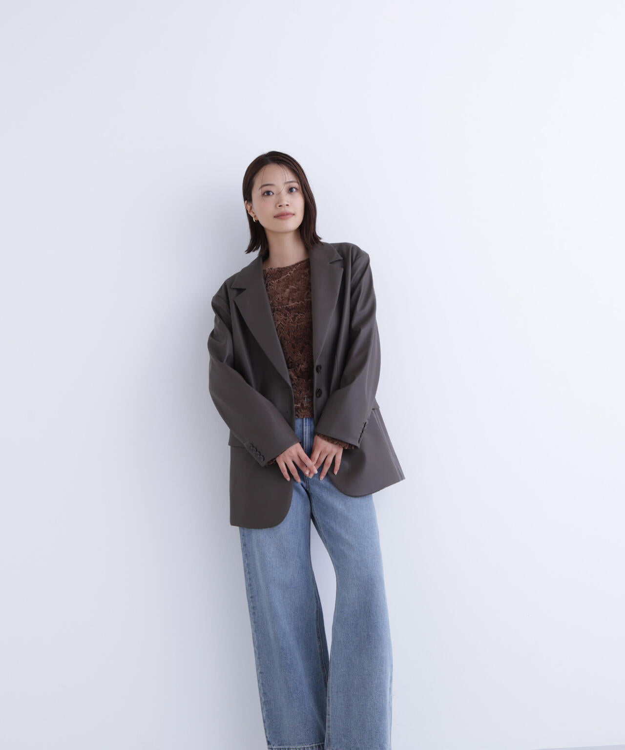 フェイクレザーシングルテーラードジャケット