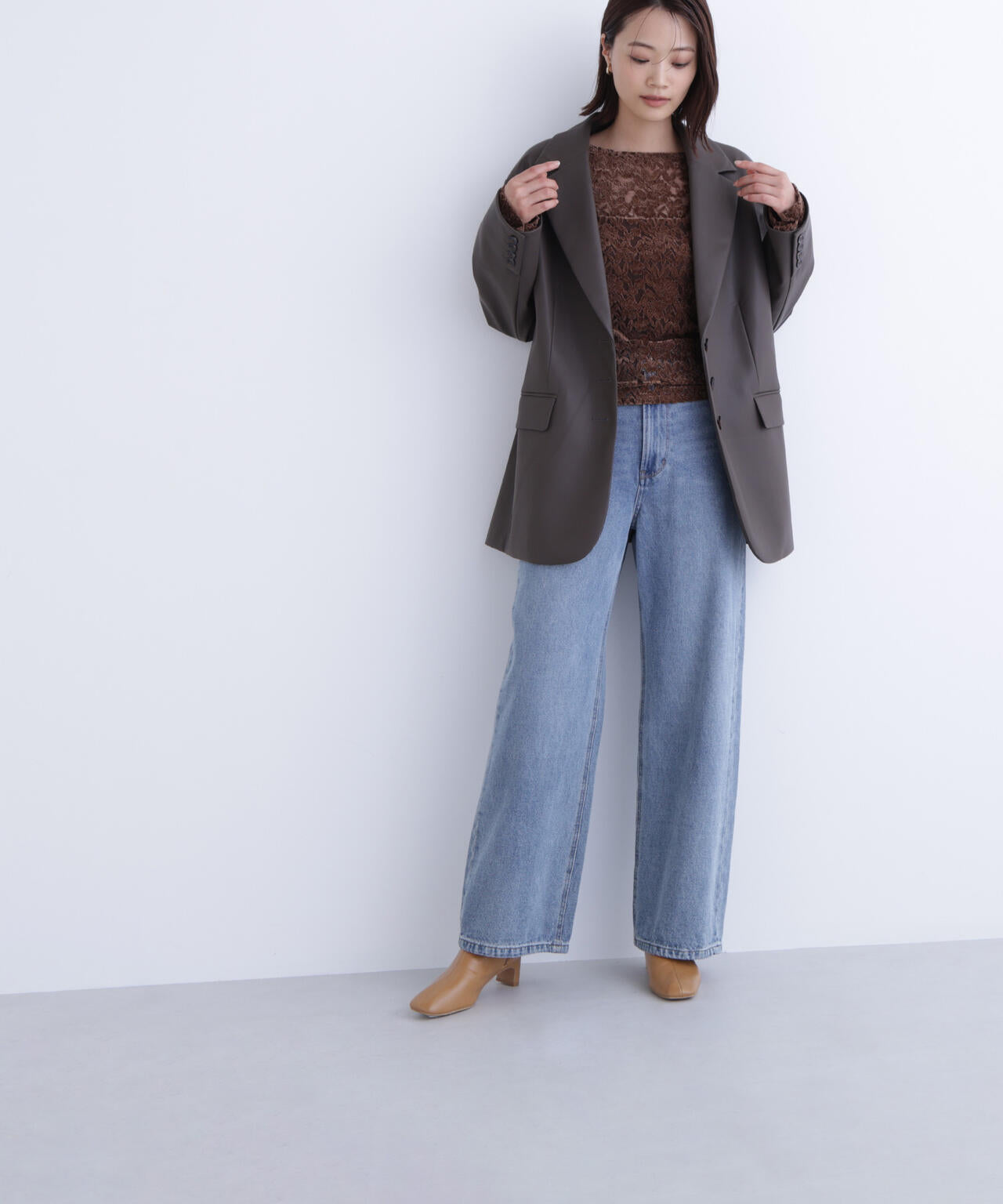 フェイクレザーシングルテーラードジャケット