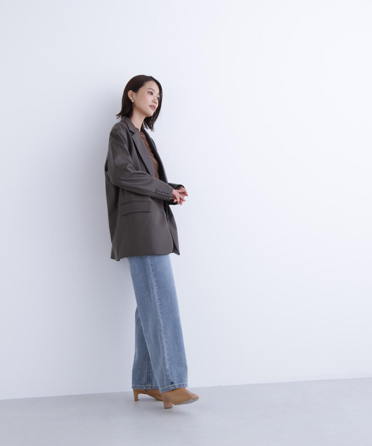 フェイクレザーシングルテーラードジャケット