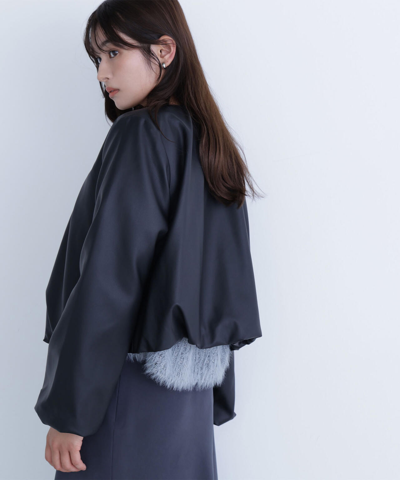 フェイクレザーギャザーブルゾン