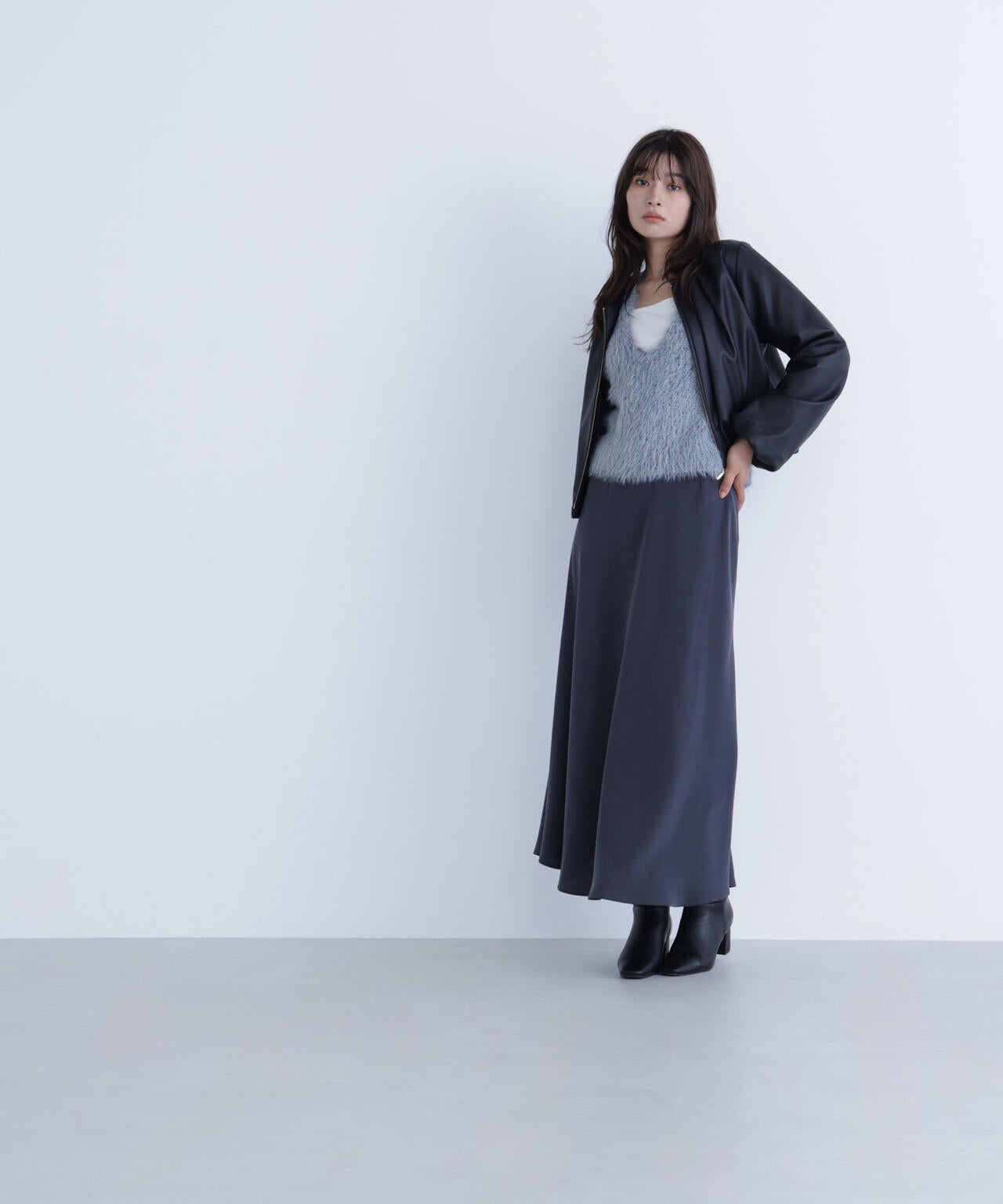 フェイクレザーギャザーブルゾン