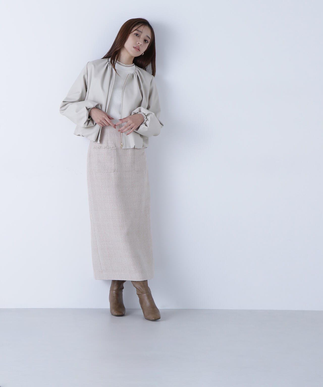 フェイクレザーギャザーブルゾン