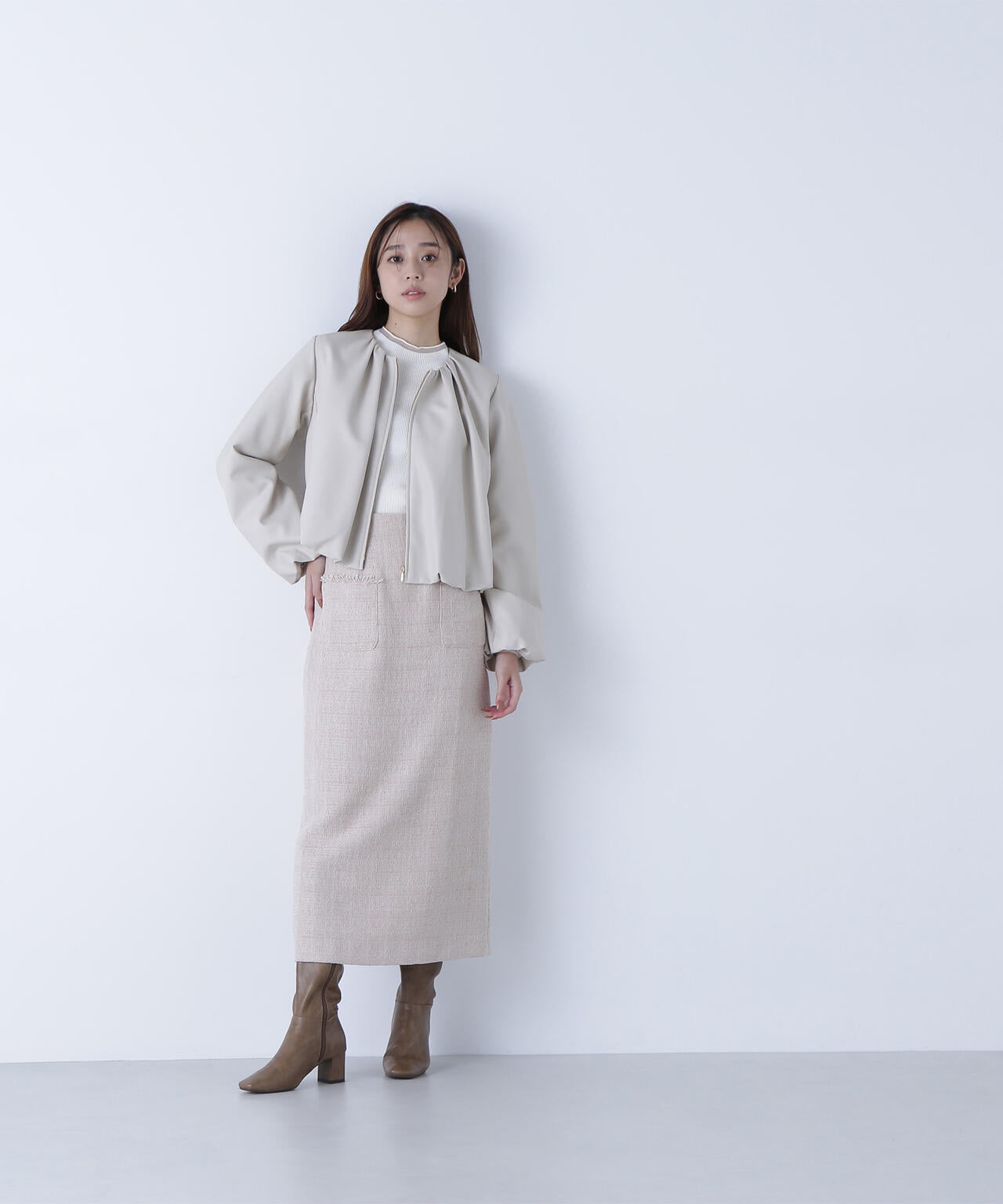 フェイクレザーギャザーブルゾン