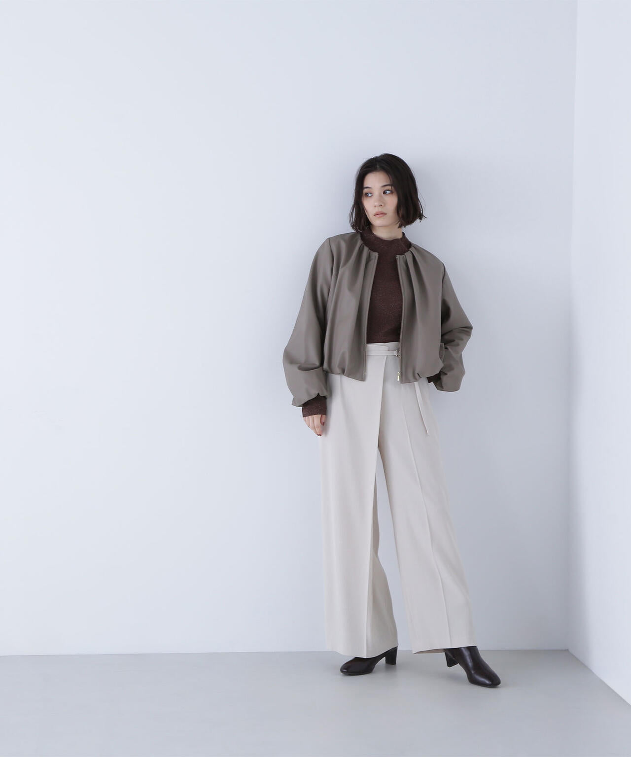 フェイクレザーギャザーブルゾン