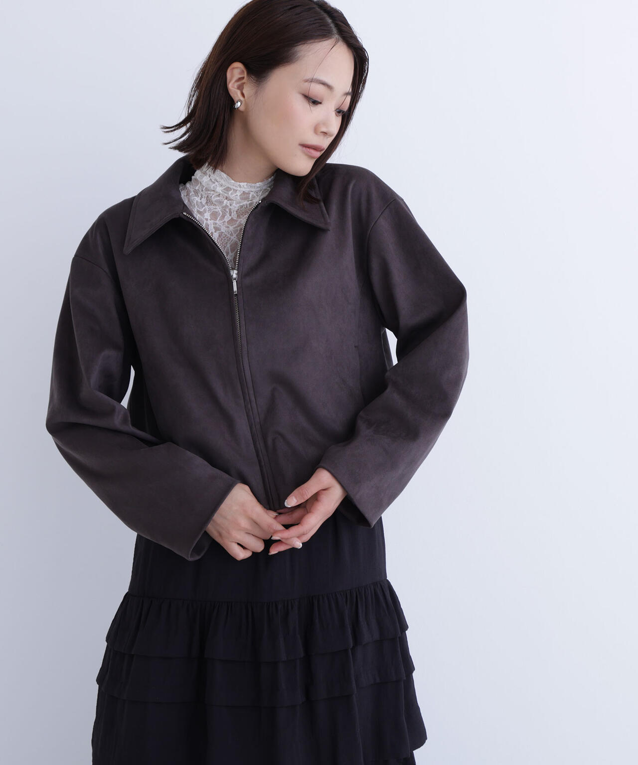 UNUSED スエードブルゾン ブラック セール】『ユニセックス』ツイルスエードタッチZIPブルゾン（ブルゾン