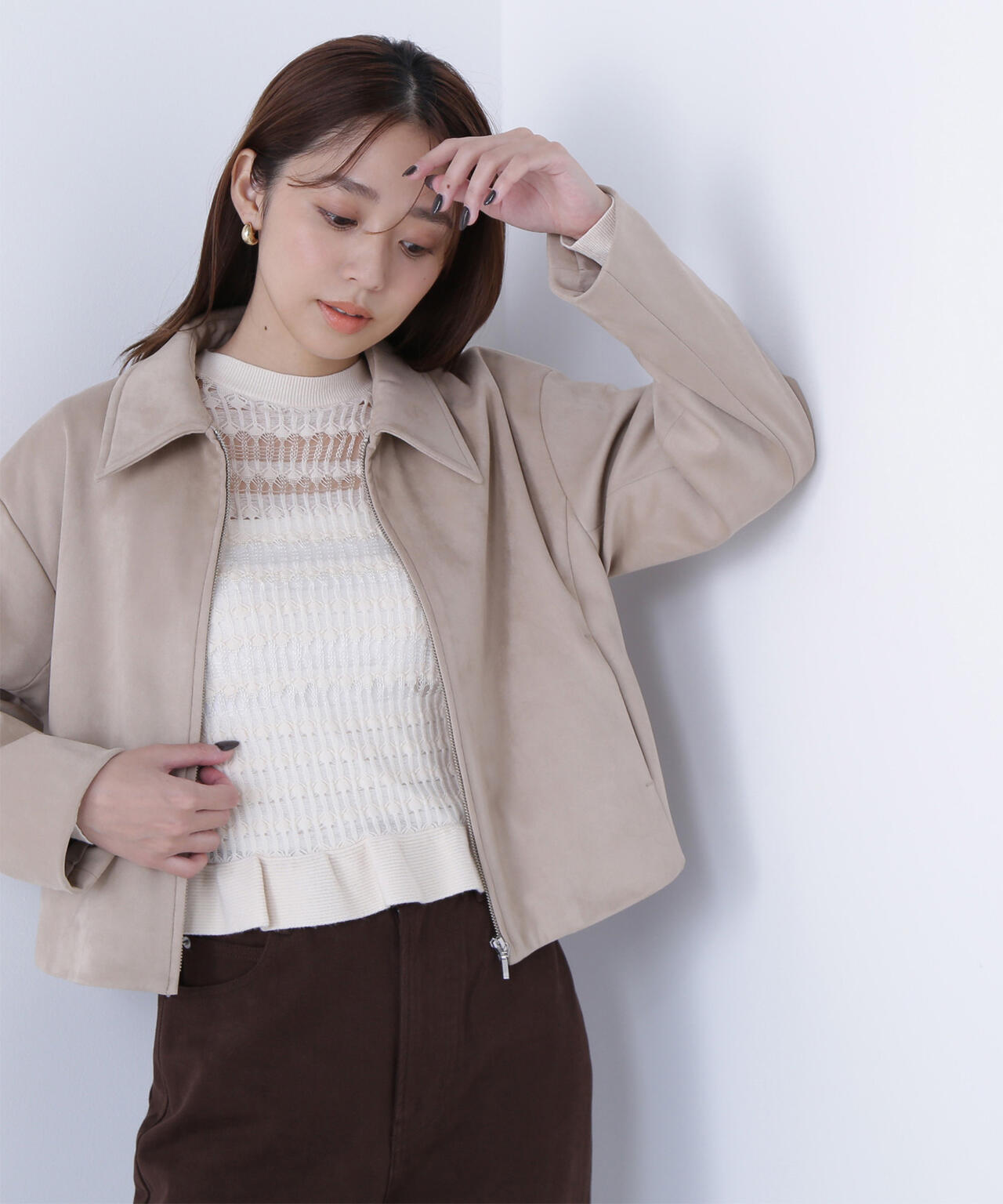 umekoページ GEA1】Mame Kurogouchi □Synthetic Leather Fancy Ftitch Top