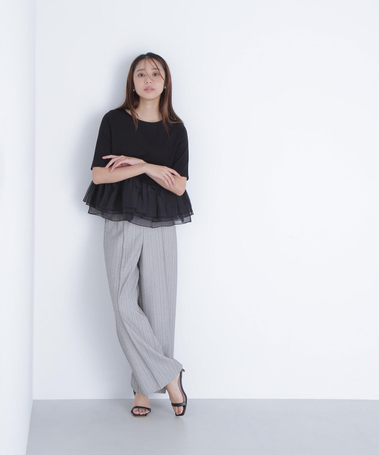 シフォンドッキングペプラムカットソー