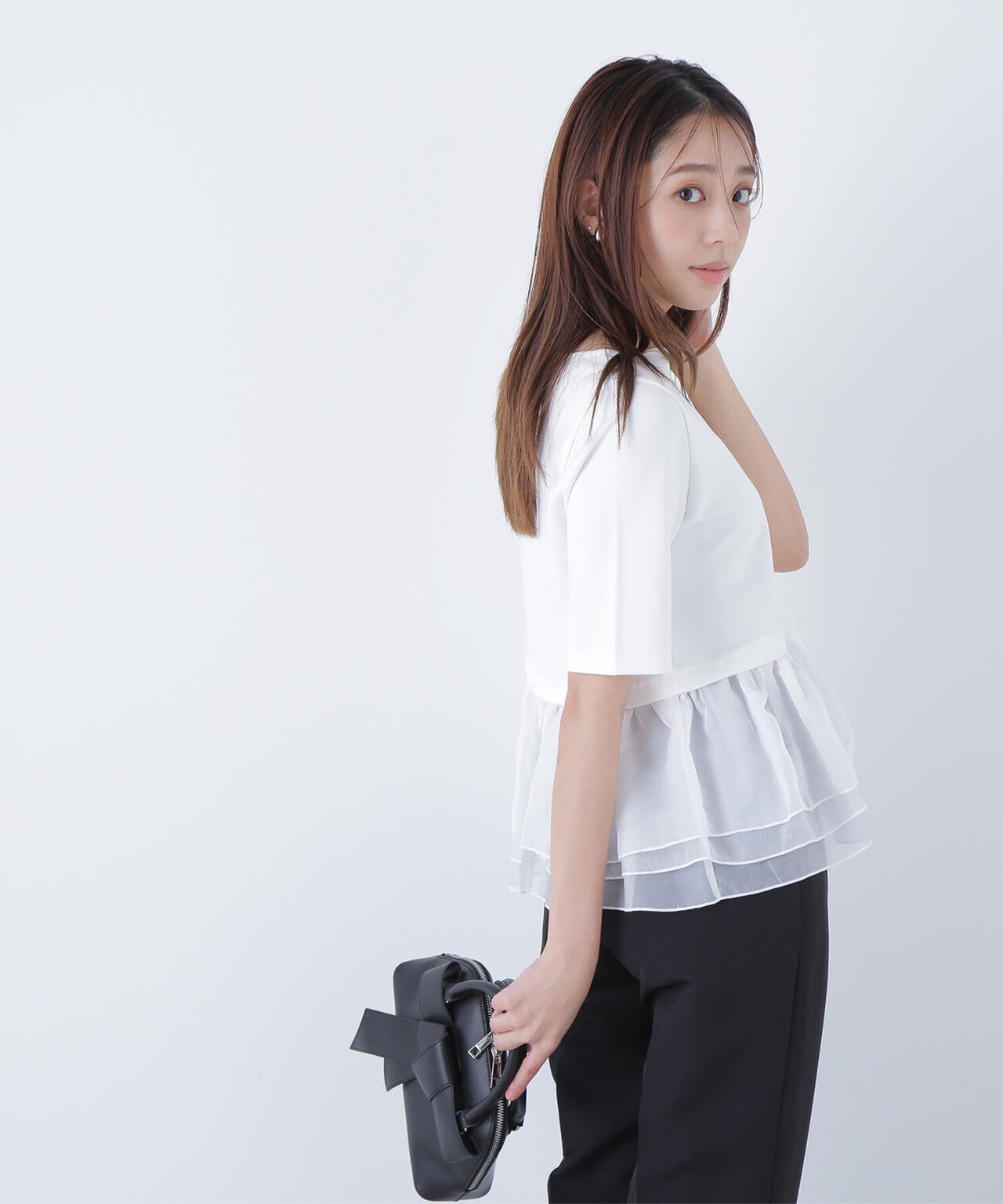 シフォンドッキングペプラムカットソー