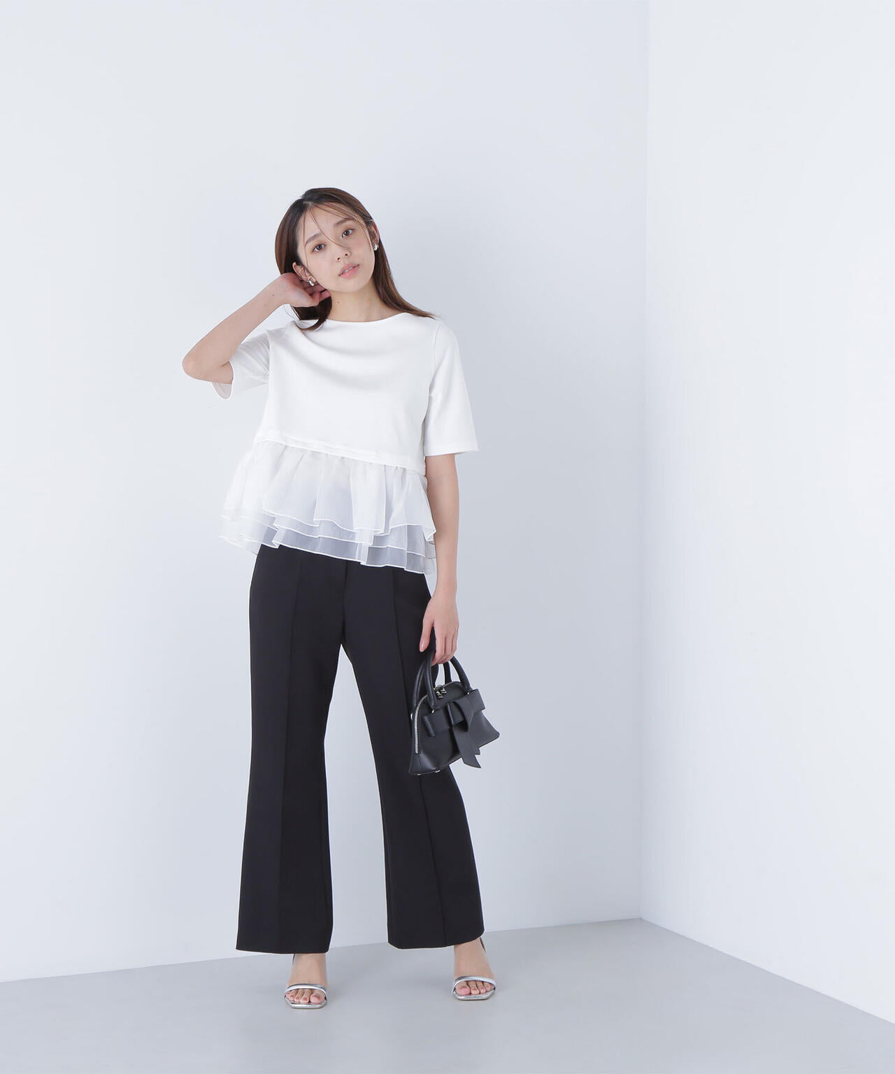 シフォンドッキングペプラムカットソー