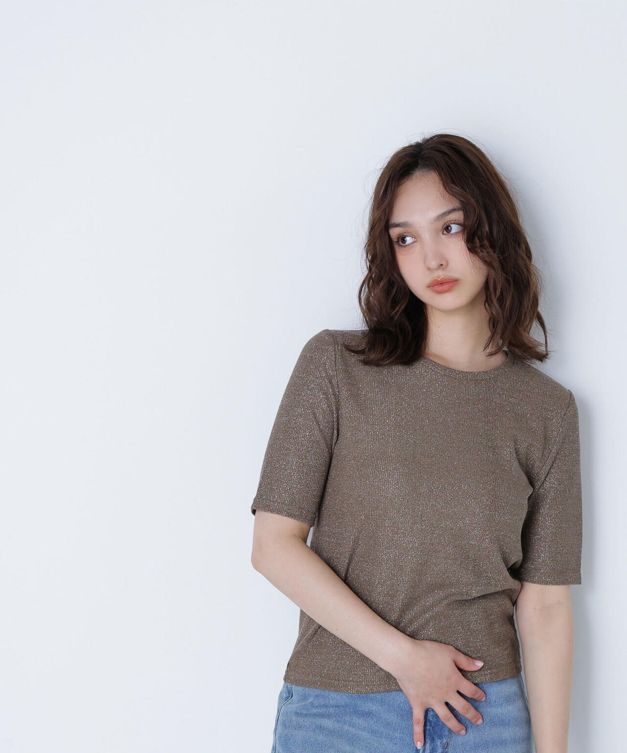 ラメリブカットソー