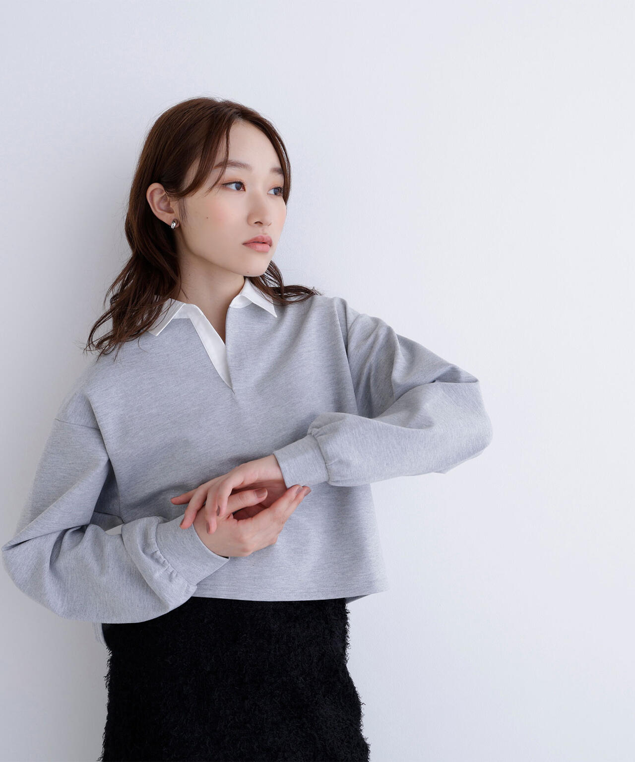 クロップドポロカラートップス