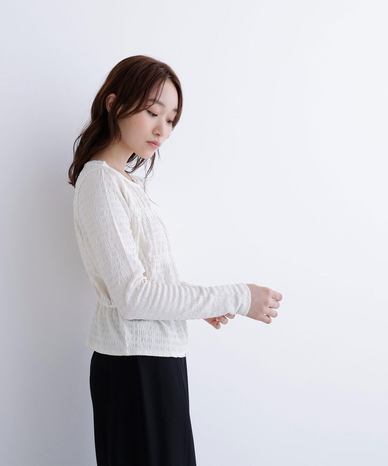シャーリングペプラムカットソー長袖