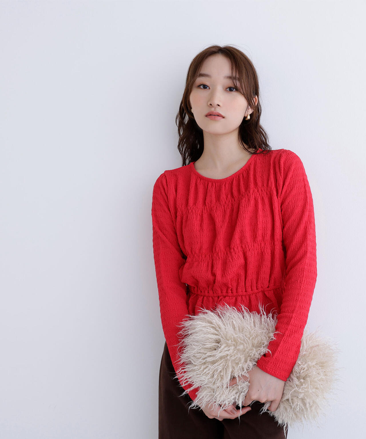 シャーリングペプラムカットソー長袖