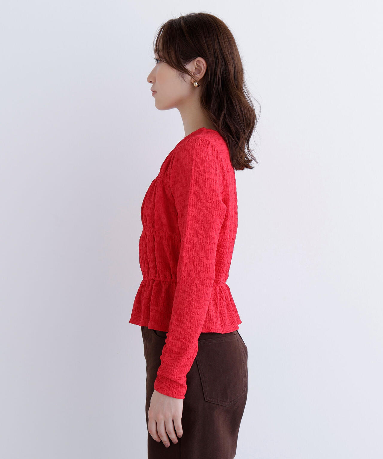 シャーリングペプラムカットソー長袖