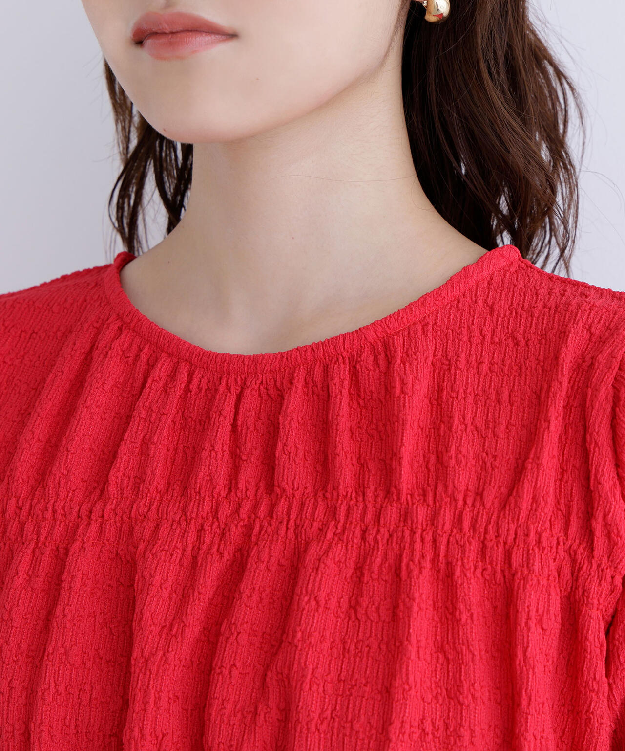 シャーリングペプラムカットソー長袖