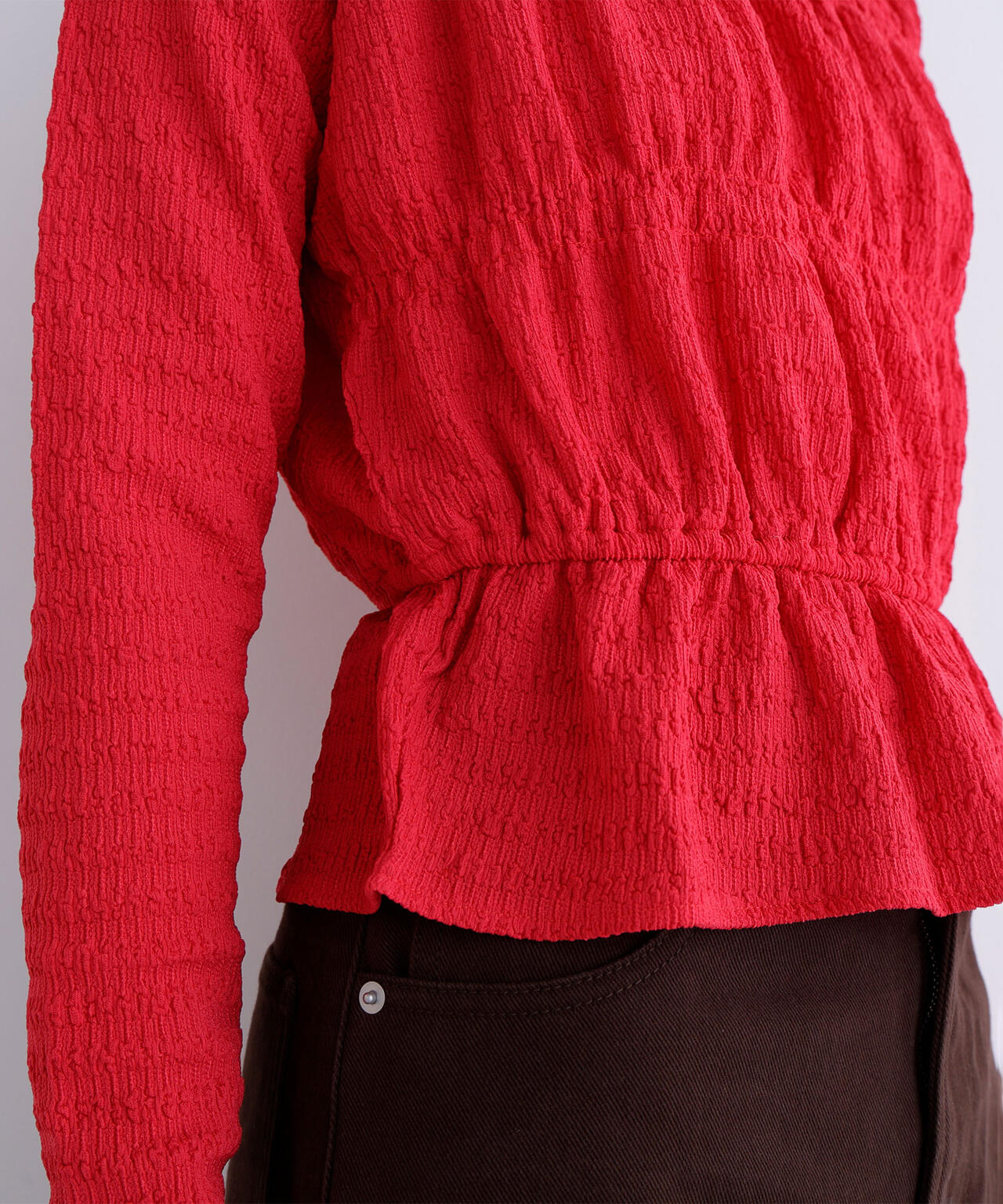 シャーリングペプラムカットソー長袖