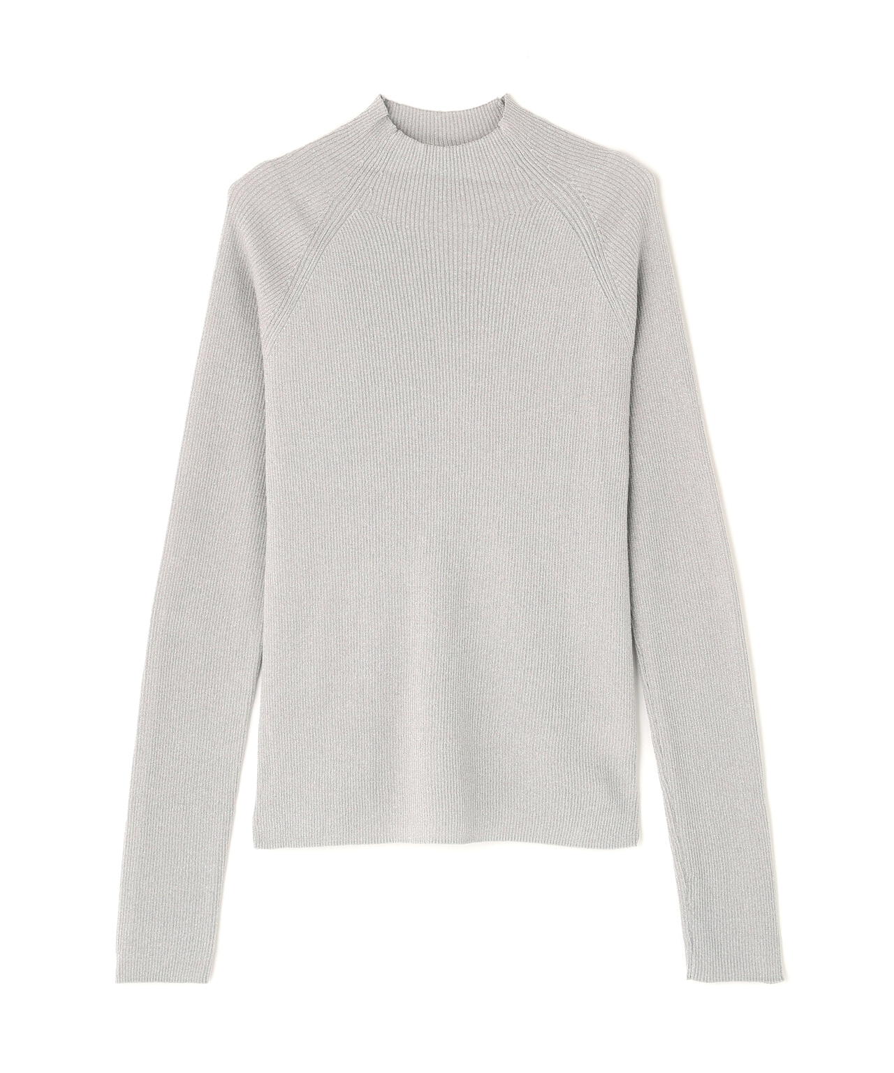 ハイネックラメリブニット