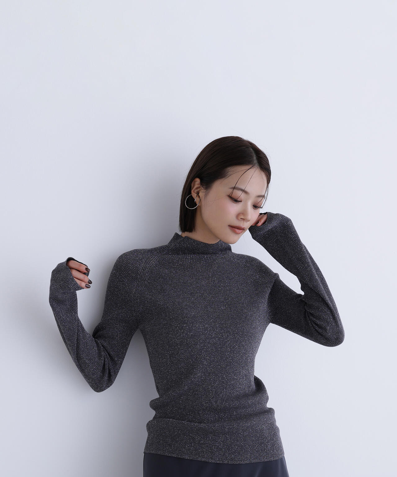 ライトグレー ラメハイネックリブニットセーター sakishimatokyo ニット セーター 「新色追加」「 ラメニット