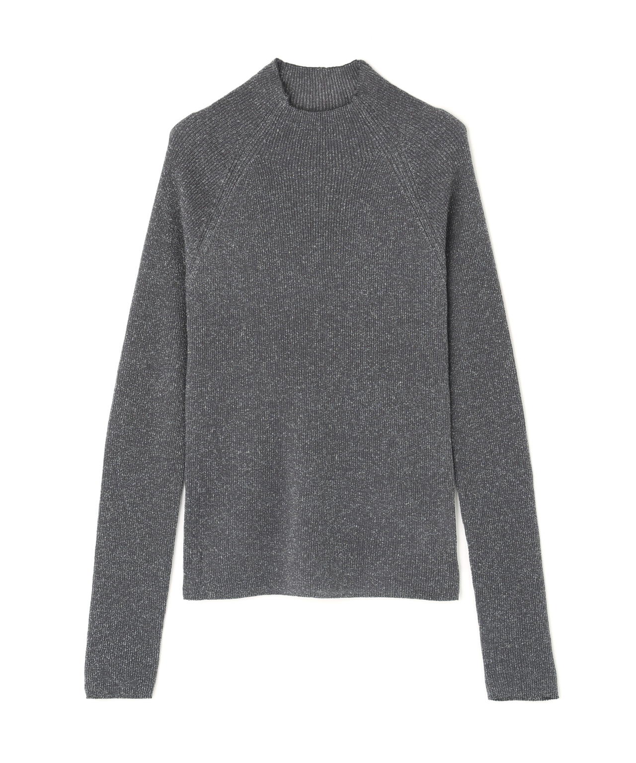 ハイネックラメリブニット