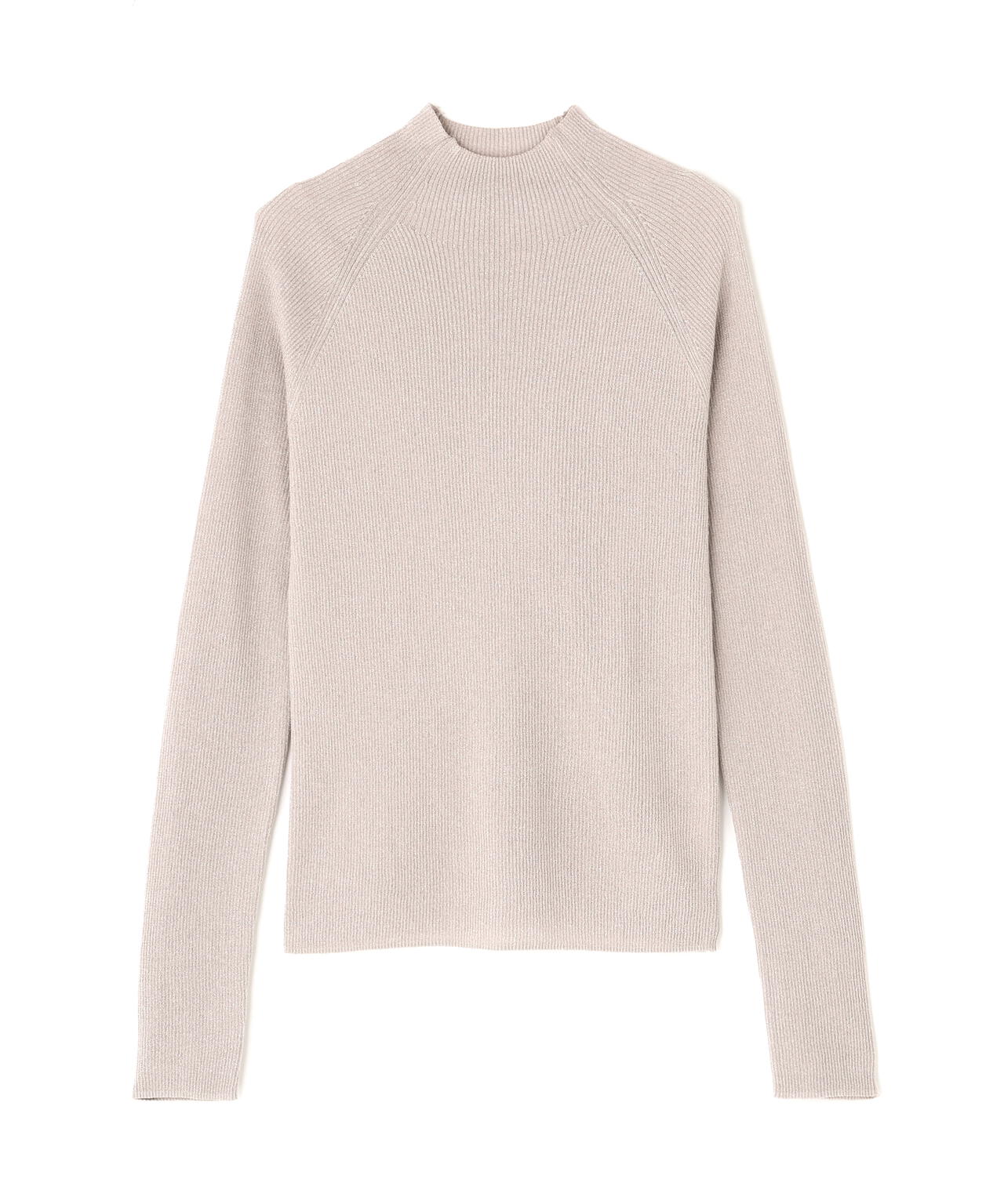 ハイネックラメリブニット