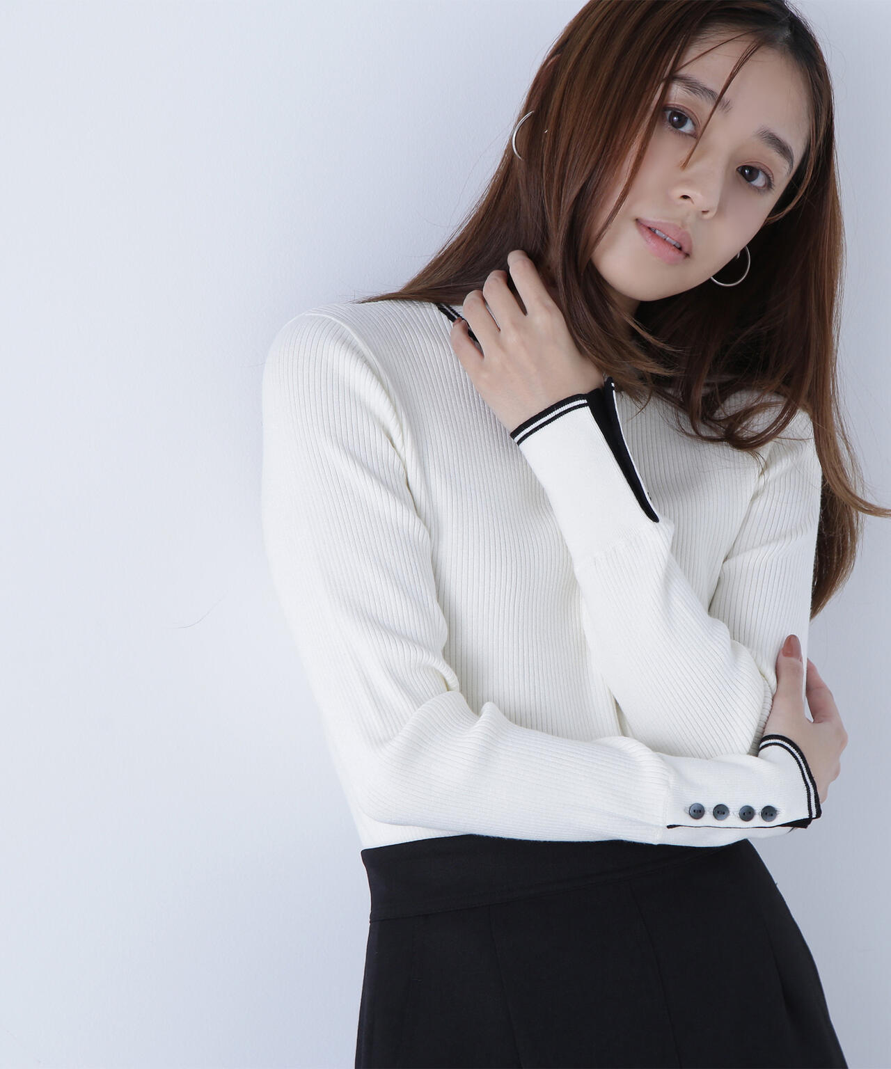 バイカラーラインリブニット