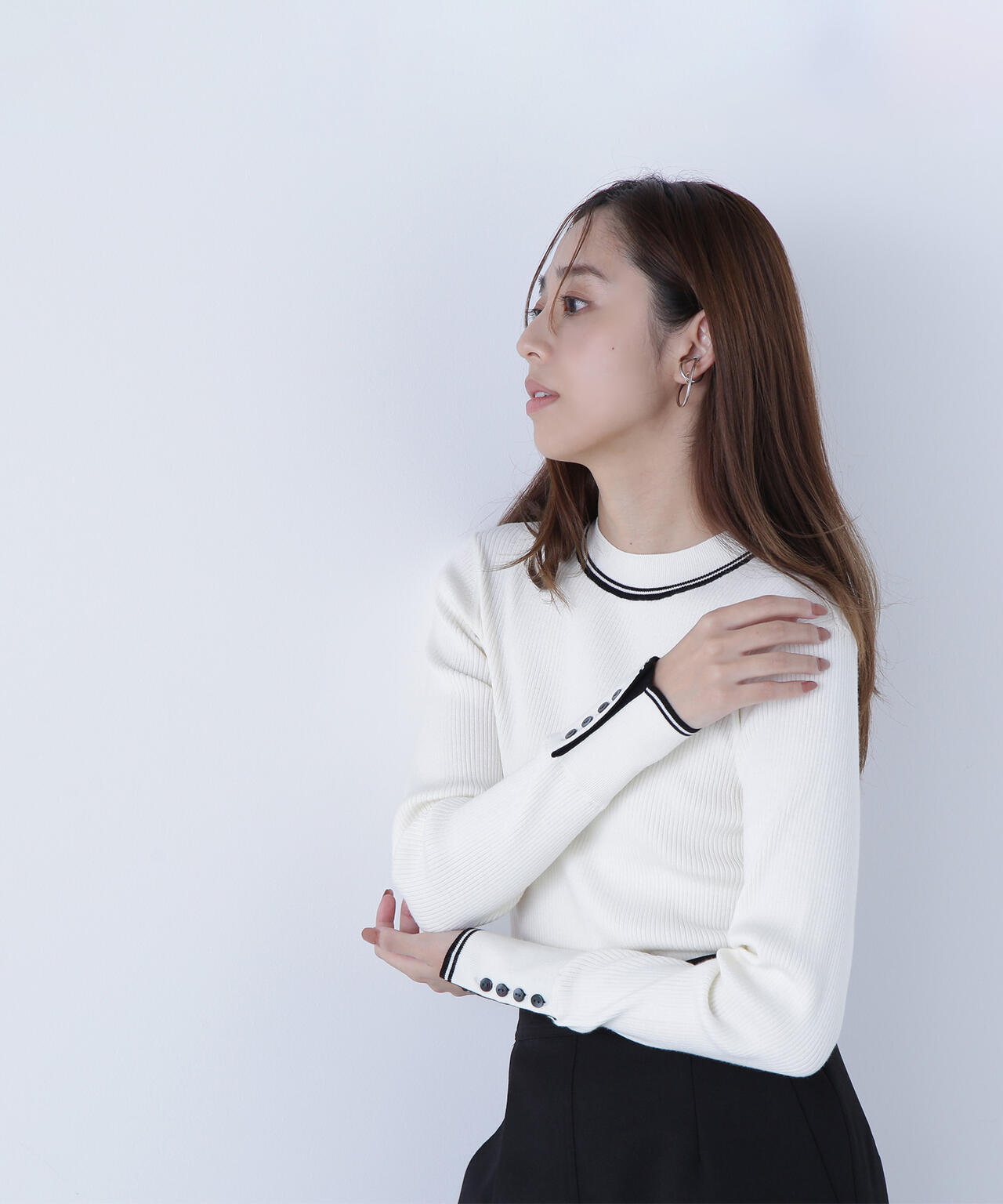 バイカラーラインリブニット