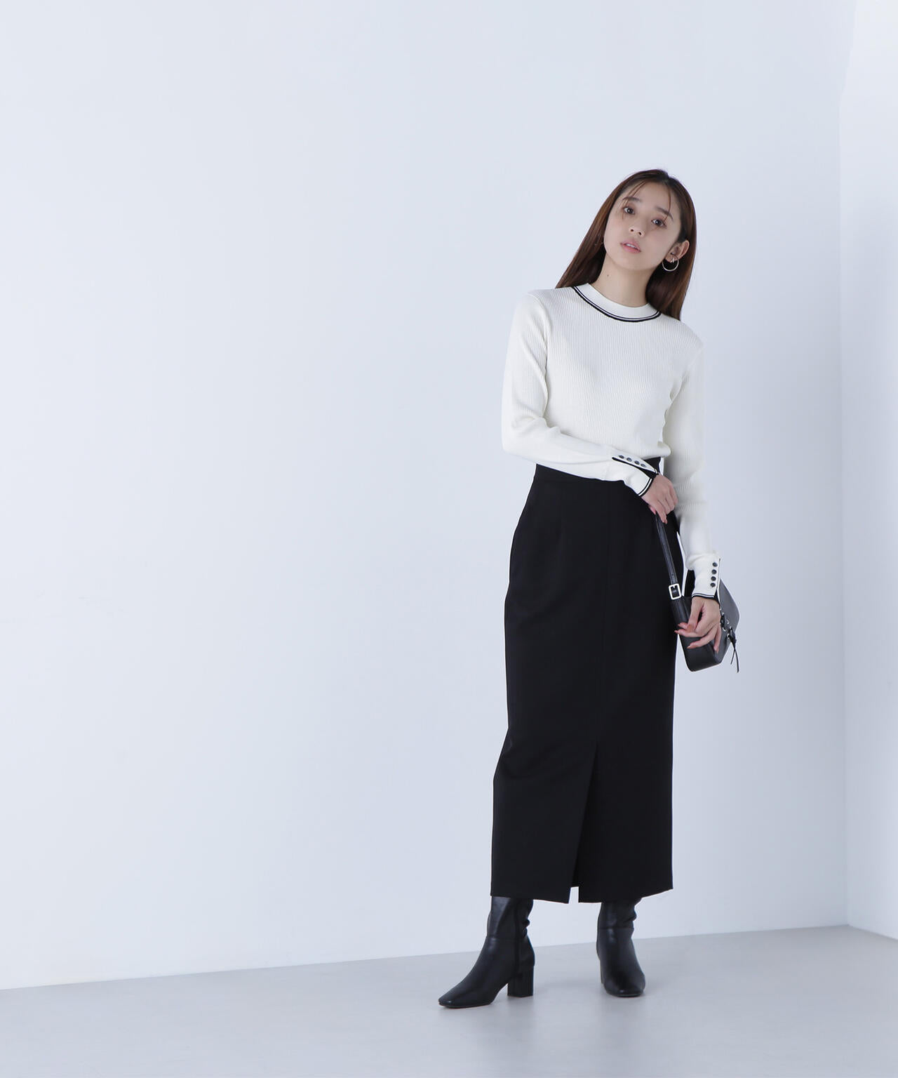 バイカラーラインリブニット