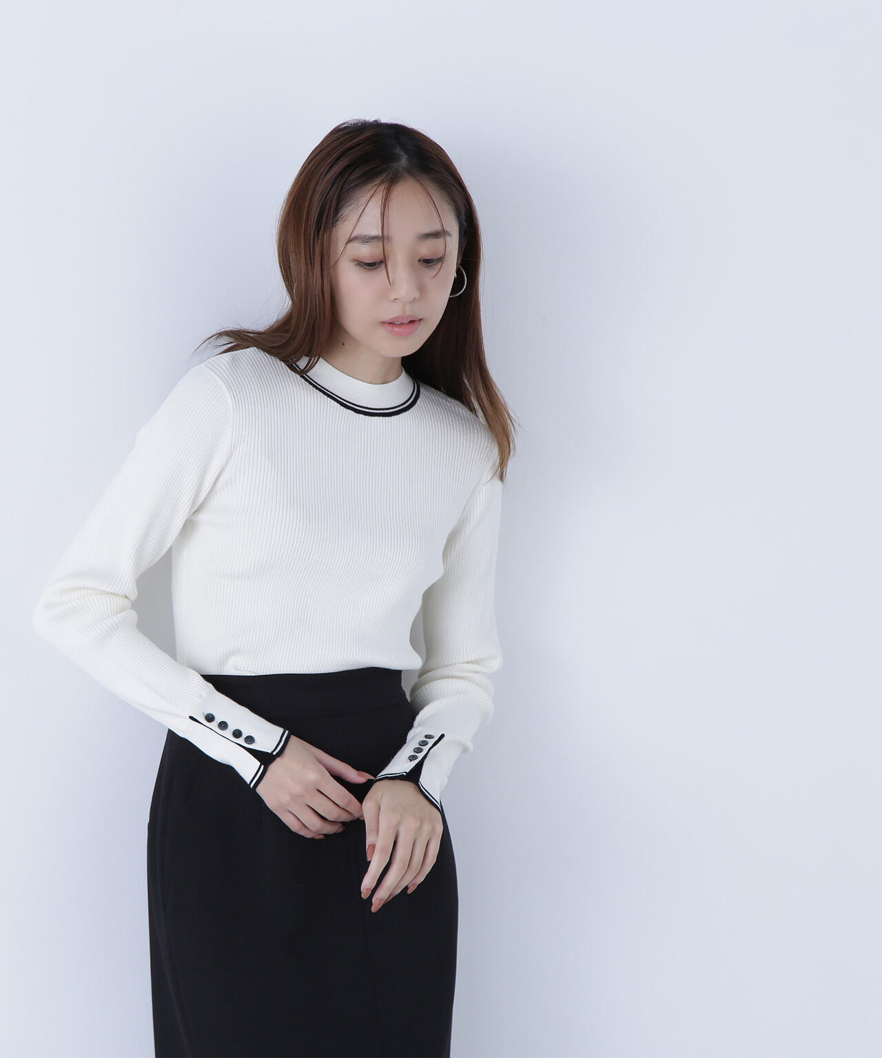 バイカラーラインリブニット