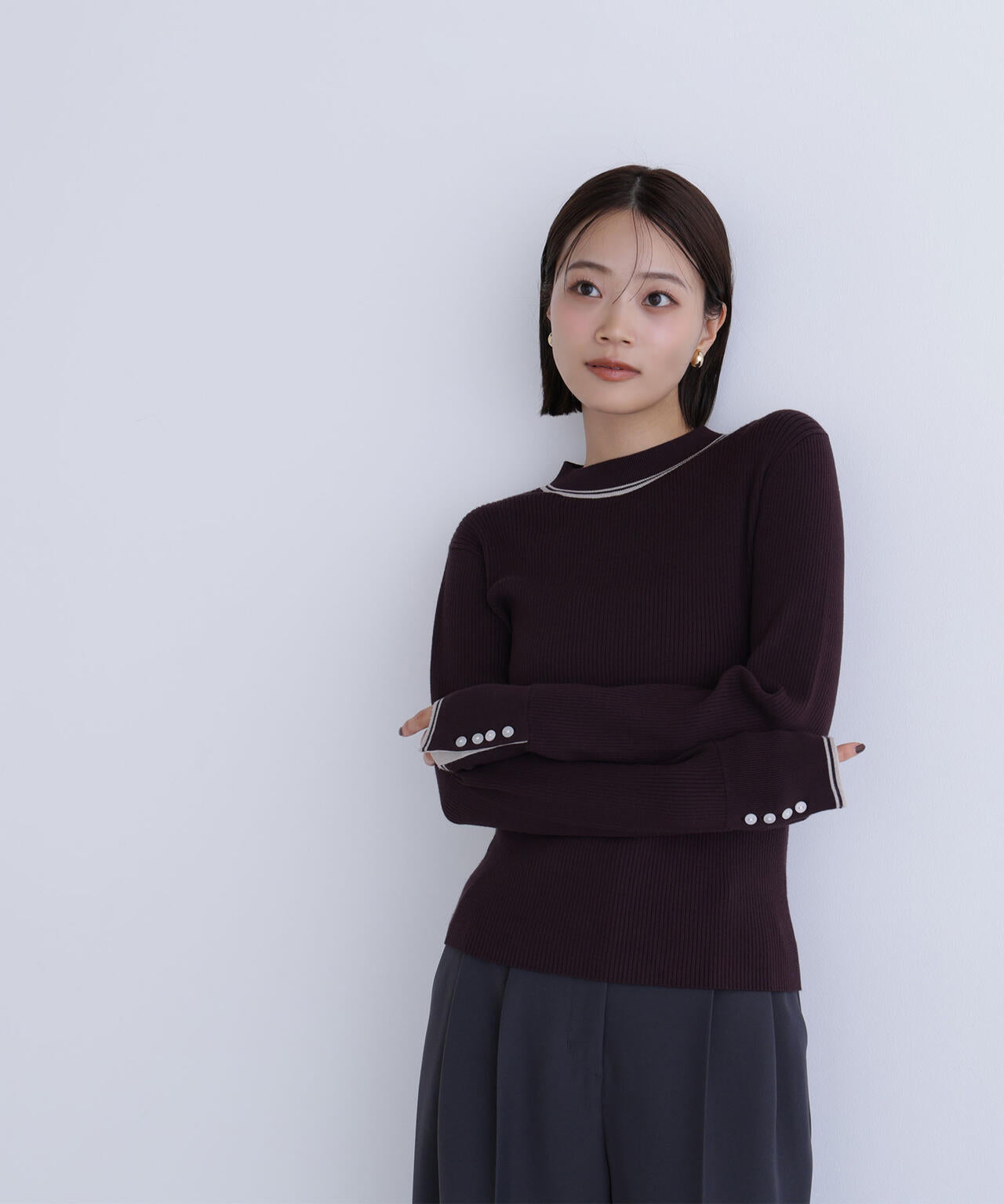 バイカラーラインリブニット