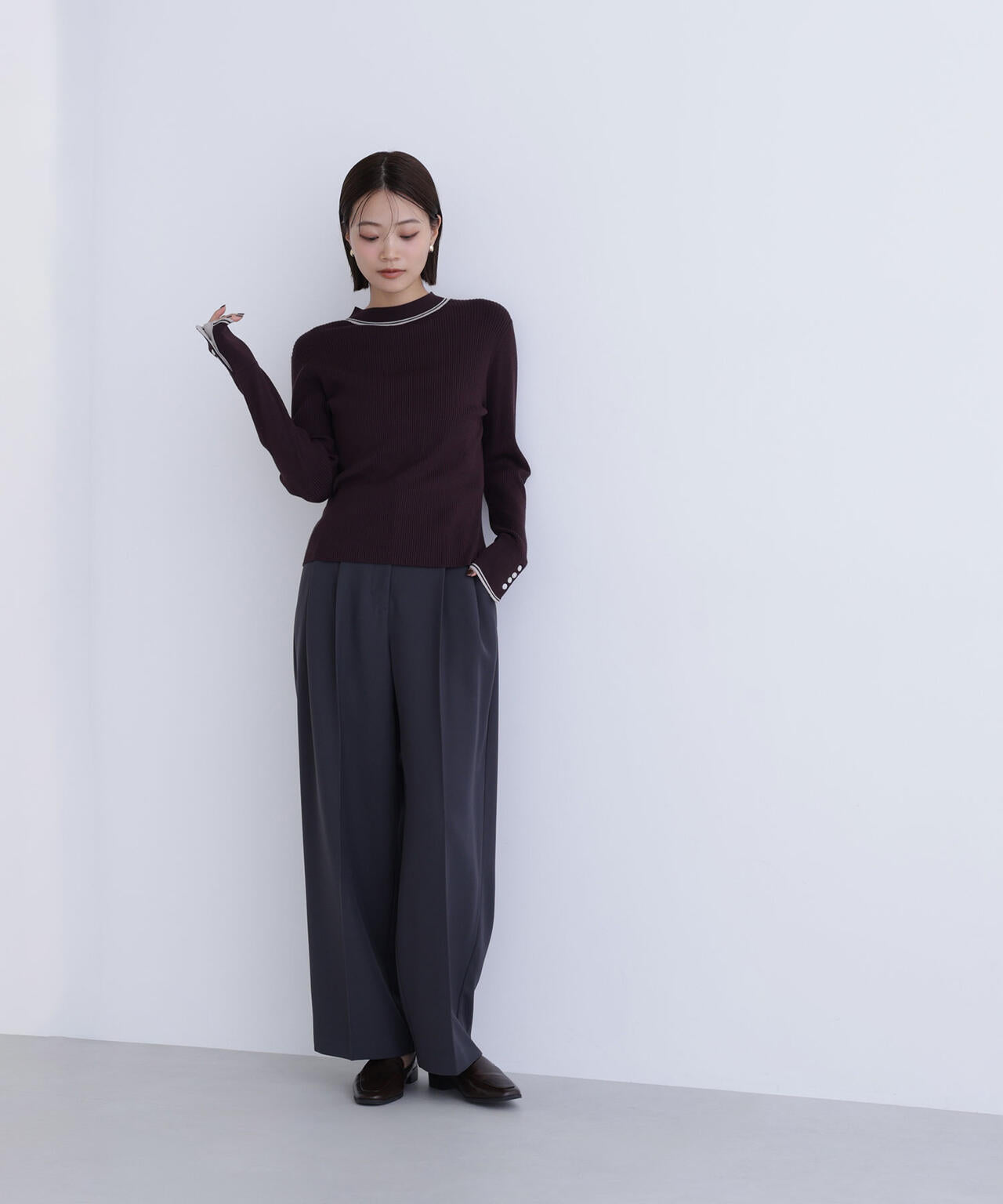 バイカラーラインリブニット