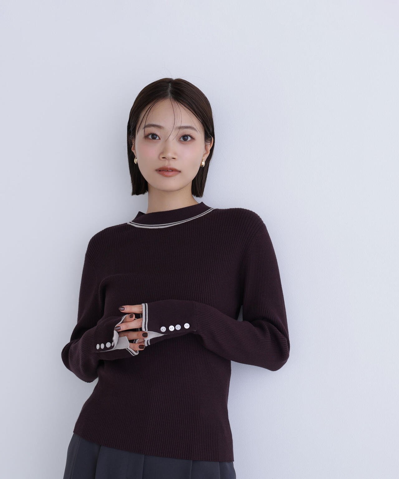 バイカラーラインリブニット