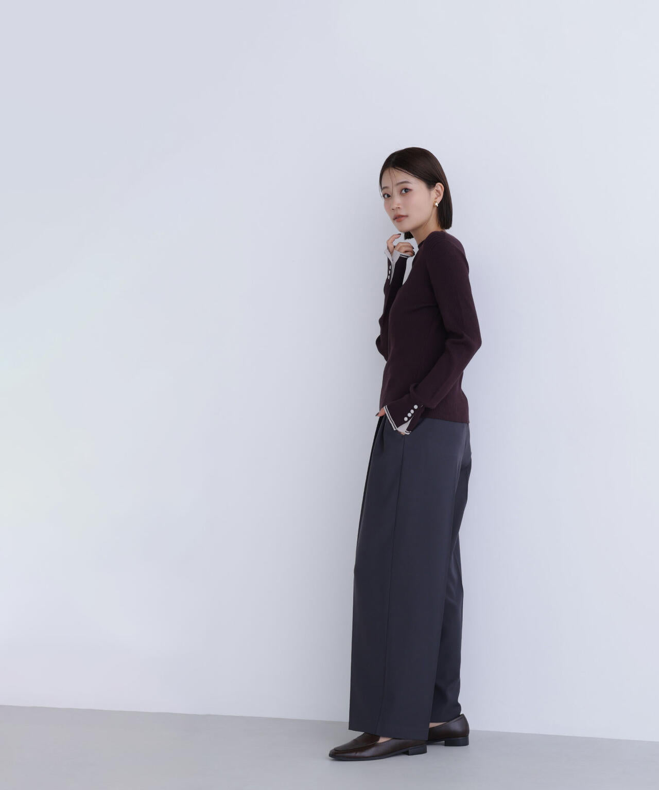 バイカラーラインリブニット